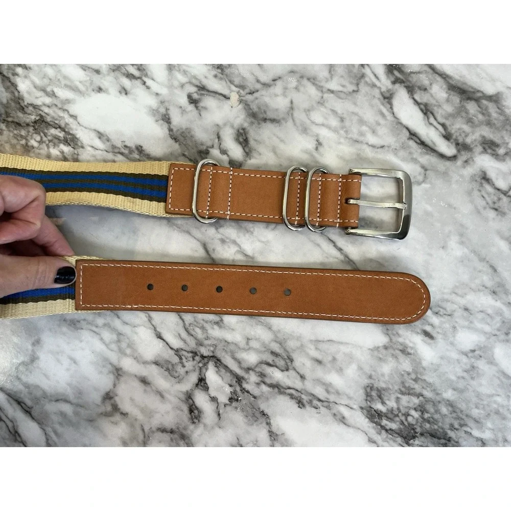 Shinola Detroit Brown Leather And Striped Woven Belt Sz 42 Men's Made In USA